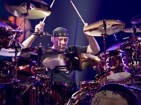 Canadian rock band Rush, including drummer Neil Peart, played Rexall Place in Edmonton on September 30, 2012.