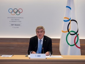 Thomas Bach, President of the International Olympic Committee (IOC) hosts the first ever remote IOC Session, as the spread of the coronavirus disease (COVID-19) continues, in Lausanne, Switzerland July 17, 2020.