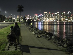 A general view of the San Diego skyline before an imposed curfew on November 21, 2020 in San Diego.