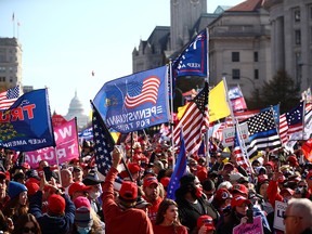 Supporters of President Donald Trump participate in a "Stop the Steal" protest in Washington November 14, 2020.