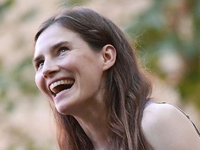 Forme US convict Amanda Knox attends a cocktail event on the eve of the opening of the Criminal Justice Festival, at the Law University of Modena, northern Italy on June 13, 2019.