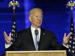 US President-elect Joe Biden delivers remarks in Wilmington, Delaware, on November 7, 2020, after being declared the winners of the presidential election.