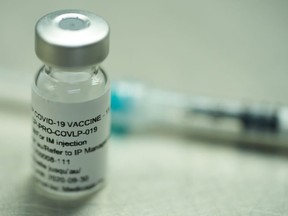 A vial of a plant-derived COVID-19 vaccine candidate, developed by Medicago, is shown in Quebec City on Monday, July 13, 2020 as part of the company's Phase 1 clinical trials in this handout photo.