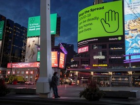 A view of Yonge and Dundas Square, as the number of the coronavirus disease (COVID-19) cases continue to grow in Toronto, Ontario, Canada April 8, 2020.