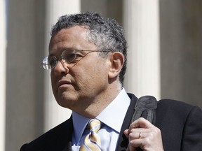 NN legal analyst Jeffrey Toobin leaves the Supreme Court after it finished the day's arguments on the health care law signed by President Barack Obama in Washington, on March 27, 2012.