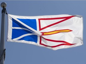 Newfoundland and Labrador's provincial flag flies on a flag pole in Ottawa, Monday July 6, 2020.