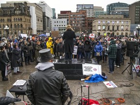 A NoMoreLockdowns protest on Parliament Hill on Saturday.