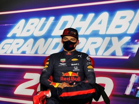 Red Bull's Max Verstappen in the post qualifying FIA Press Conference at the Abu Dhabi Grand Prix in Abu Dhabi, United Arab Emirates, Dec. 12, 2020.