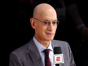 NBA Commissioner Adam Silver is interviewed before Game 3 of the 2020 NBA Finals between the Miami Heat and the Los Angeles Lakers at AdventHealth Arena at ESPN Wide World Of Sports Complex, in Lake Buena Vista, Fla., Oct. 4, 2020.