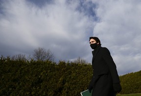 Prime Minister Justin Trudeau leaves after making an announcement at the Ornamental Gardens in Ottawa, Thursday, Nov. 19, 2020