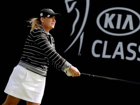 Cristie Kerr tees off at the 1st hole during Round Three of the LPGA KIA CLASSIC at the Park Hyatt Aviara golf course in Carlsbad, Calif., on March 24, 2018.