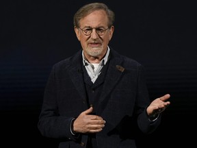 Filmmaker Steven Spielberg speaks during an Apple product launch event at the Steve Jobs Theater at Apple Park on March 25, 2019 in Cupertino, Calif.