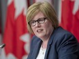 Employment, Workforce Development and Disability Inclusion Minister Carla Qualtrough responds to a question during a news conference Thursday, August 20, 2020 in Ottawa.