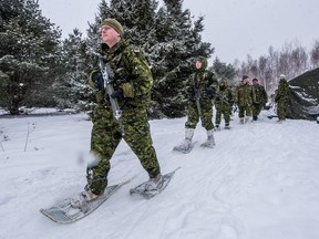 Canadian Armed Forces members engaged in winter warfare training in the Thedford area of Lambton Shores, Ont.