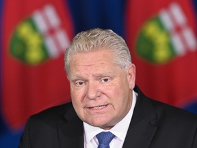 Ontario Premier Doug Ford speaks at a press conference during the COVID-19 pandemic in Toronto on Friday, Nov. 20, 2020.