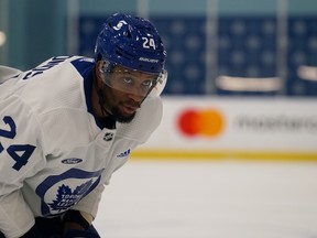 Leafs winger Wayne Simmonds skates during practice.