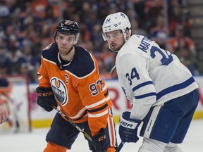 Should both of them remain healthy, Connor McDavid (left) of the Edmonton Oilers and Auston Matthews of the Maple Leafs will face each other nine tims this season, starting Wednesday night in Toronto.