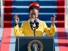 American poet Amanda Gorman reads a poem during the 59th presidential inauguration at the U.S. Capitol in Washington D.C. on Jan. 20, 2021.