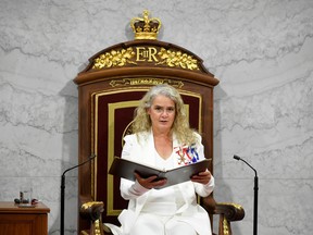 In this file photo Canada's Governor General Julie Payette delivers the Throne Speech in the Senate, as parliament prepares to resume in Ottawa on Sept. 23, 2020.