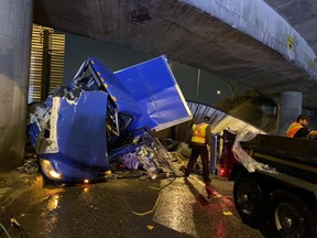 The Ironworkers Memorial Bridge connecting Vancouver and the North Shore is shut down to westbound traffic this morning. RCMP spokesperson Sgt. Peter DeVries says a transport truck crashed into the support structure of the overpass early Friday morning.