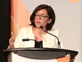 Candidate Niki Ashton makes a point at the federal NDP leadership race debate in Sudbury, Ont. on Sunday May 28, 2017.