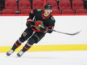 Tim Stuetzle at the Ottawa Senators scrimmage on Monday at the Canadian Tire Centre.