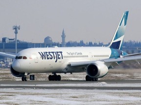 A WestJet Boeing 787 Dreamliner arrives in Calgary from London, March 17, 2020.