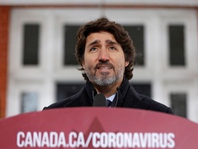 Prime Minister Justin Trudeau speaks during a news conference at Rideau Cottage, as efforts continue to help slow the spread of COVID-19, in Ottawa, Jan. 5, 2021.