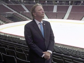 A file photo of Ottawa Senators owner Eugene Melnyk at Canadian Tire Centre in September 2017.