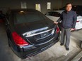 Datong Yang with his family's $160,000 Mercedes-Benz that he fears to drive.