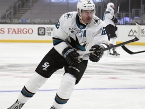 Patrick Marleau of the San Jose Sharks skates against the Los Angeles Kings on Tuesday night.
