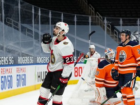 Ottawa Senators’ Cedric Paquette celebrates a goal against the Edmonton Oilers earlier this month.