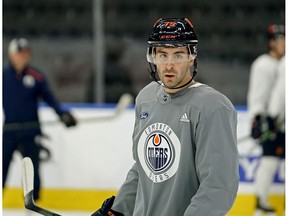 Edmonton Oilers defenceman Evan Bouchard skates at team practice in Edmonton on Thursday, Feb. 20, 2020.