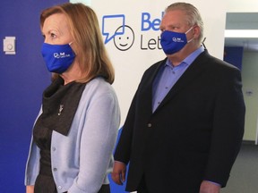 Ontario Premier Doug Ford and Ontario Health Minister Christine Elliott speak at the George Hull Centre in Etobicoke about the latest vaccine news and mental health on January 28, 2021.