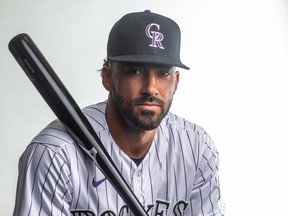 Ian Desmond of the Colorado Rockies poses for a portrait at the Colorado Rockies spring training facility at Salt River Fields at Talking Stick on Feb. 19, 2020 in Scottsdale, Ariz.