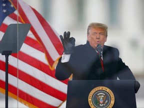 U.S. President Donald Trump gestures as he speaks during a rally to contest the certification of the 2020 U.S. presidential election results by the U.S. Congress, in Washington, D.C, Jan. 6, 2021.