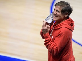 Dallas Mavericks owner Mark Cuban before the game between the Dallas Mavericks and the Golden State Warriors at the American Airlines Center in Dallas, Texas, Feb. 4, 2021.
