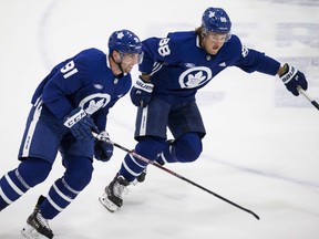 Jon Tavares, left, and William Nylander have struggled of late. Without a strong second line, the Leafs look destined to fail in the post-season again, writes our Steve Simmons. CRAIG ROBERTSON/TORONTO SUN FILES