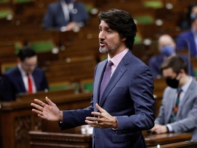 Prime Minister Justin Trudeau speaks during Question Period in the House of Commons on Parliament Hill in Ottawa, Feb. 24, 2021.