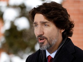 Prime Minister Justin Trudeau attends a news conference at Rideau Cottage, as efforts continue to help slow the spread of the coronavirus disease (COVID-19), in Ottawa, Ontario, Canada January 22, 2021.