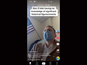 TikTok user @samuelsleeves posted a video of his middle school students' answering questions about historical facts and figures.