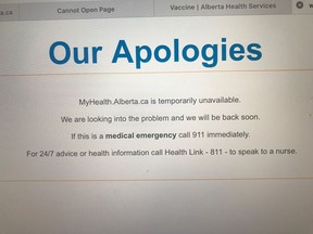 Many users trying to access the province's COVID-19 vaccine booking page are being met with an error message, pictured here.