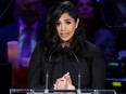 Vanessa Laine Bryant speaks during a public memorial for her late husband, NBA great Kobe Bryant, her daughter Gianna and seven others killed in a helicopter crash on January 26, at the Staples Center in Los Angeles, California, U.S., February 24, 2020.