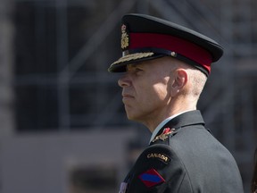 Lieutenant-General Wayne Eyre listens to speakers during a change of command parade for the Canadian Army on Parliament Hill Tuesday, August 20, 2019 in Ottawa.