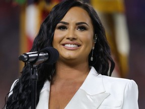 Demi Lovato performs the national anthem prior to Super Bowl LIV between the San Francisco 49ers and the Kansas City Chiefs at Hard Rock Stadium on Feb. 2, 2020 in Miami, Fla.