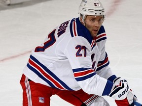 Jack Johnson of the New York Rangers is pictured at Prudential Center playing against the New Jersey Devils on March 4, 2021 in Newark, N.J.