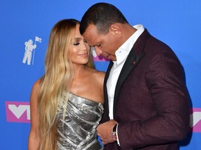 In this file photo taken Aug. 20, 2018 Jennifer Lopez and Alex Rodriguez attend the MTV Video Music Awards at Radio City Music Hall in New York City.