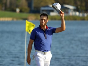 American Justin Thomas reacts after finishing his final round of THE PLAYERS Championship on Sunday at TPC Sawgrass in Ponte Vedra Beach, Fla. Thomas won the event by a stroke over Lee Westwood of England.