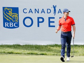 In this June 9, 2019, file photo, Rory McIlroy of Northern Ireland reacts after a birdie putt on the 14th green during the final round of the RBC Canadian Open at Hamilton Golf and Country Club in Hamilton McIlroy won the 2019 tournament.