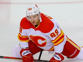 Calgary Flames Nikita Nesterov in warm up before an intrasquad game during NHL hockey training camp at the Saddledome in Calgary on Thursday January 7, 2021. Al Charest / Postmedia